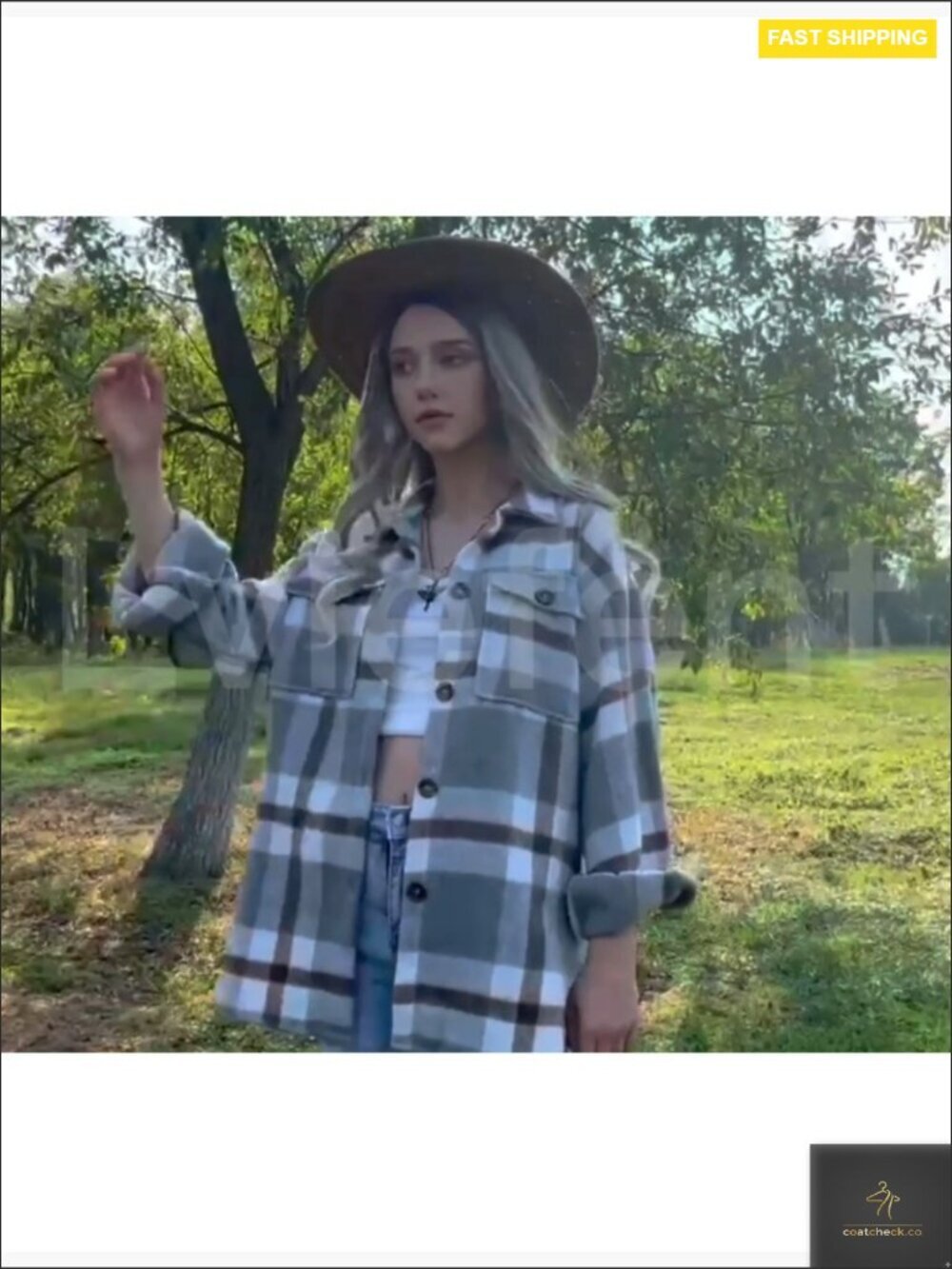 Oversized Plaid Button Down Jacket Flannel Shackets Cozy Casual Winter - Picture 5 of 6